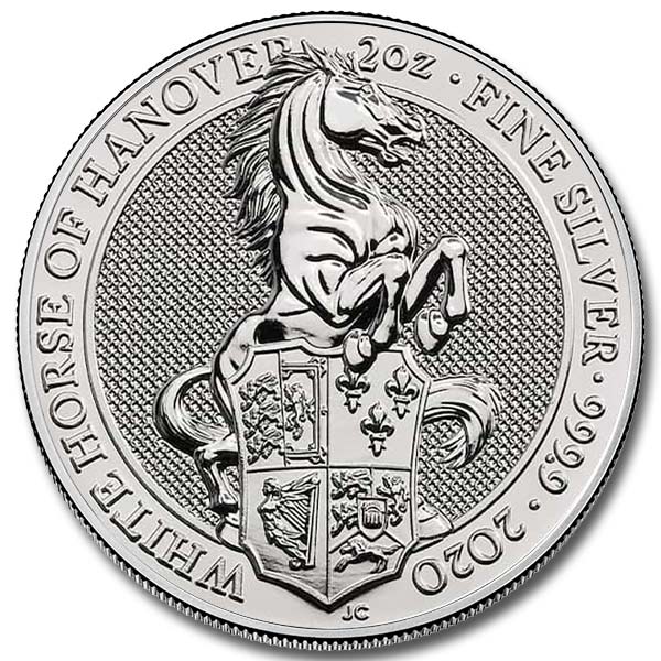 The Queen's Beasts: The White Horse of Hanover Silver 2 oz Coin (Random Year, BU)