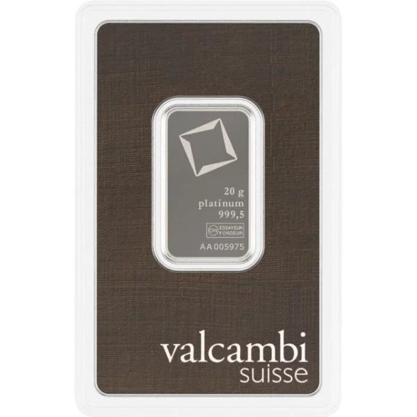Platinum 20 Gram Valcambi Bar Bullion in Assay